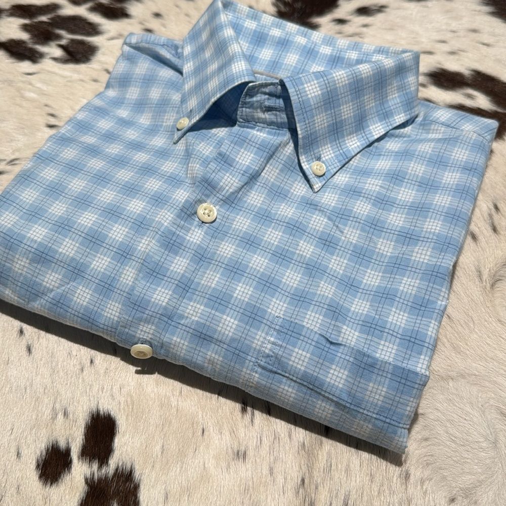 Peter Millar Blue Plaid Shirt Size M - Picture 3 of 6